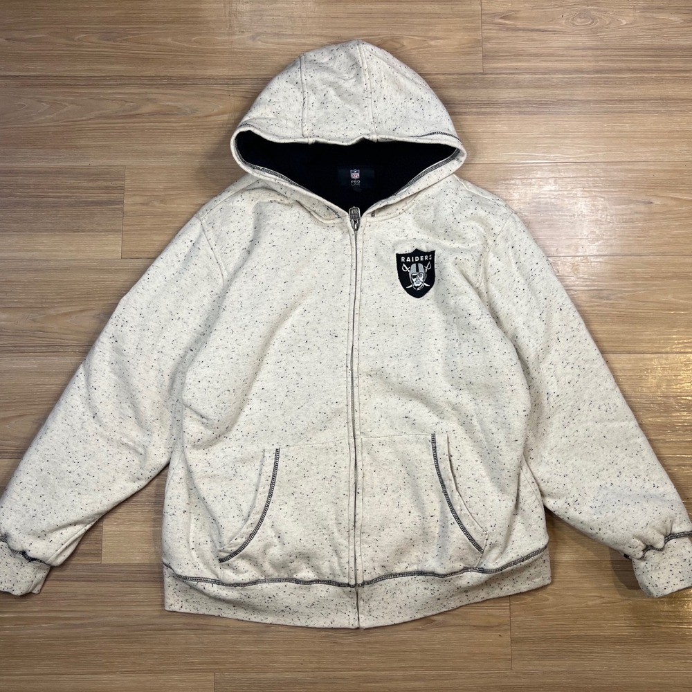 NFL Pro Line Mens Oakland Raiders Sherpa Lined Zip Hoodie Speckle Cream L